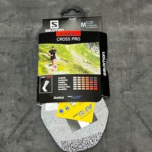 Salomon Cross Pro Running Socks White Light‎ Grey Size M Mens 6-8 Womens 8-10